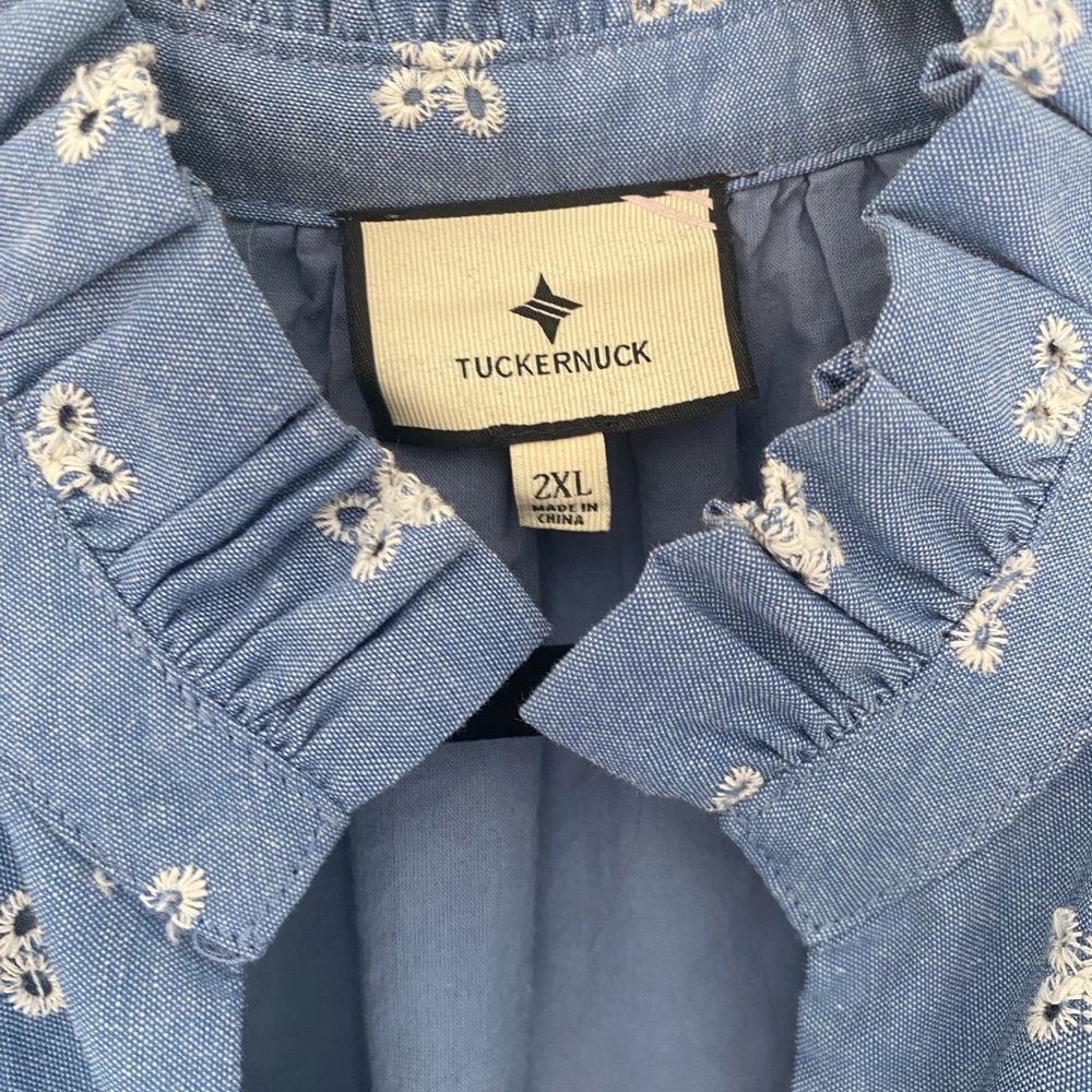 Tuckernuck Crawford Chambray Blue Dress with White Embroidery - Picture 2 of 4